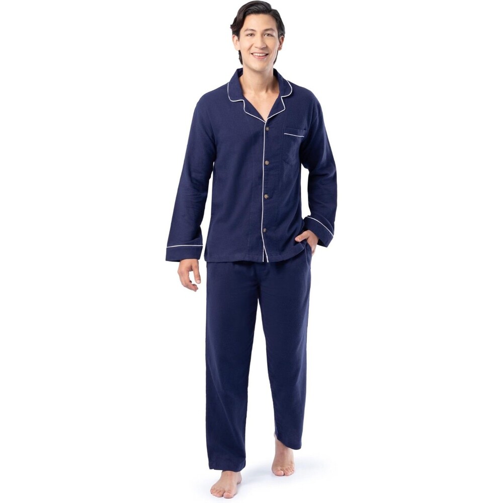 Fruit of the Loom Mens Flannel Pajama Set Navy Blue Medium Sleepwear 2-Piece New